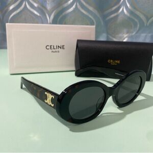 Celine Black and Tortoise Oval Sunglasses